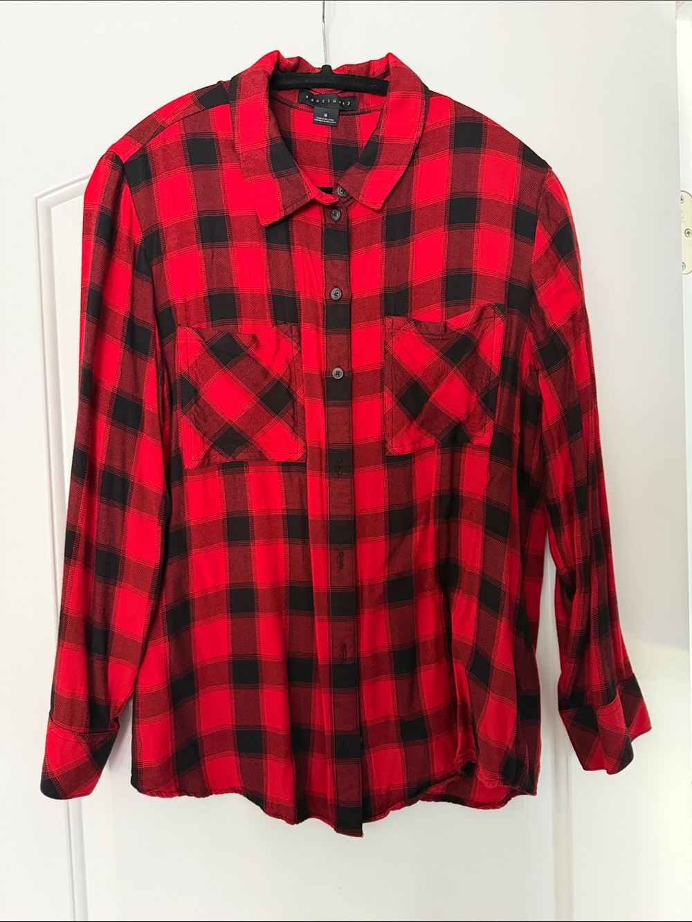 Sanctuary Red and Black Plaid Button-Up Shirt